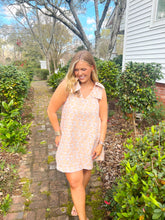 Load image into Gallery viewer, Ashby Floral Jacquard Sleeveless Mini Dress- Peach
