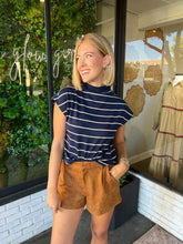 Load image into Gallery viewer, Carlin Stripe Mock Neck Top- Navy/Cream

