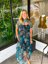 Load image into Gallery viewer, Hallie Floral Sheer Midi Dress- Navy Multi
