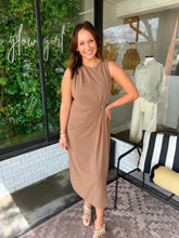 Load image into Gallery viewer, Sarah Sleeveless Pleated Midi Dress - Brown
