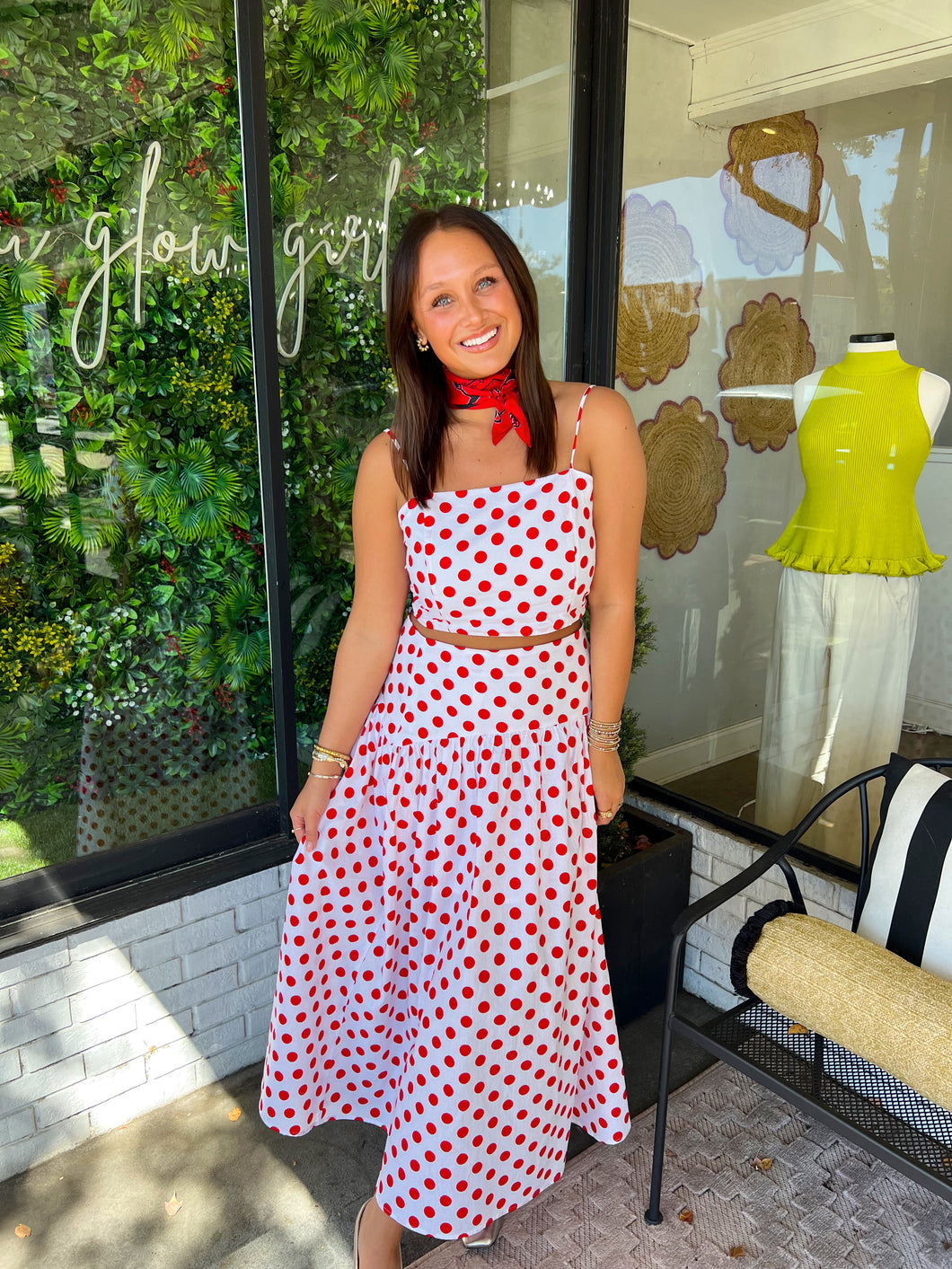 Maxwell Polka Dot Crop Midi Skirt Set - Red