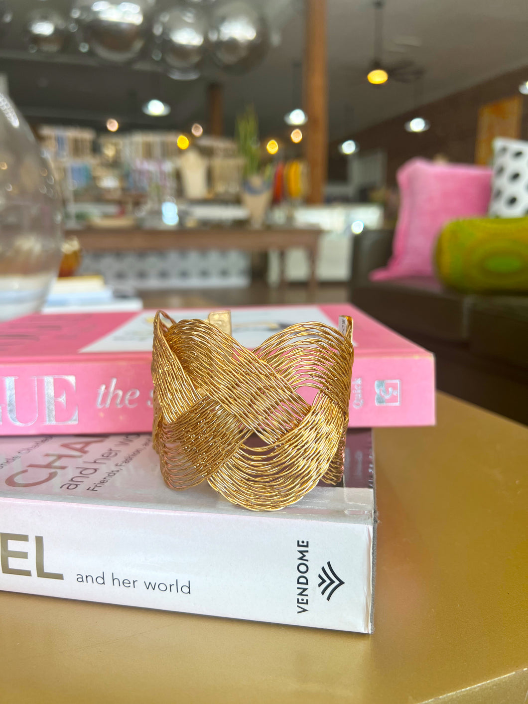 Gold Chunky Woven Metal Cuff Bracelet