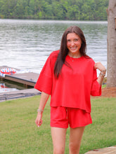 Load image into Gallery viewer, Chloe Floral Textured Short Set- Red
