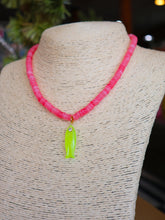 Load image into Gallery viewer, Rondelle Beaded Fish Pendant Necklace -Pink/Lime
