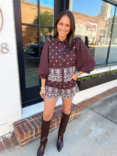 Load image into Gallery viewer, Meagan Floral Embroidered Button Up Short Set- Brown
