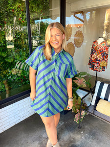 Blaire Striped Button Up Mini Dress- Green