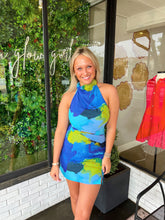 Load image into Gallery viewer, Lana Abstract Halter Mini Dress-Blue
