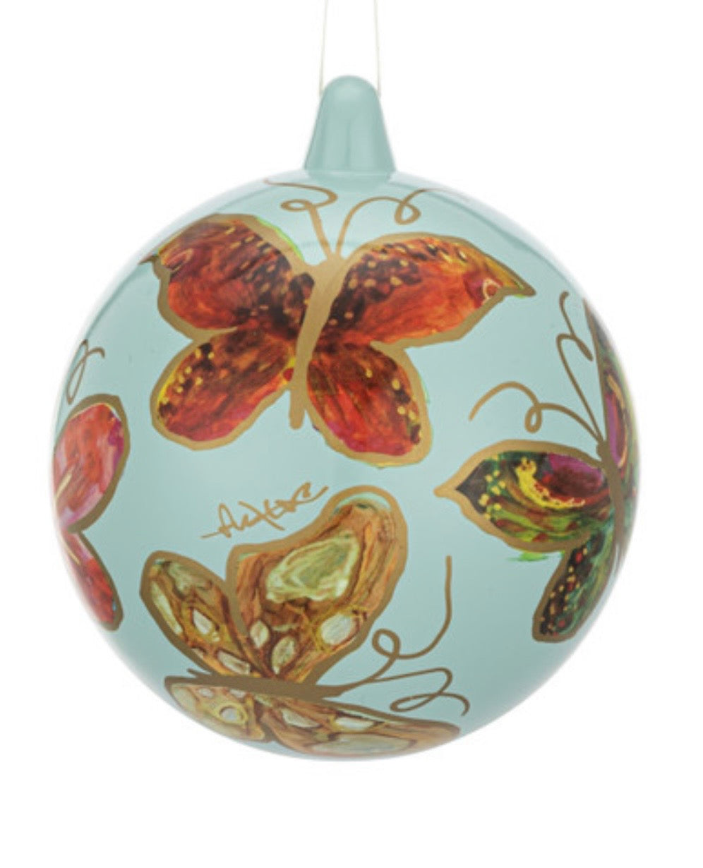 Mint Green Multi Butterfly Painted Ornament