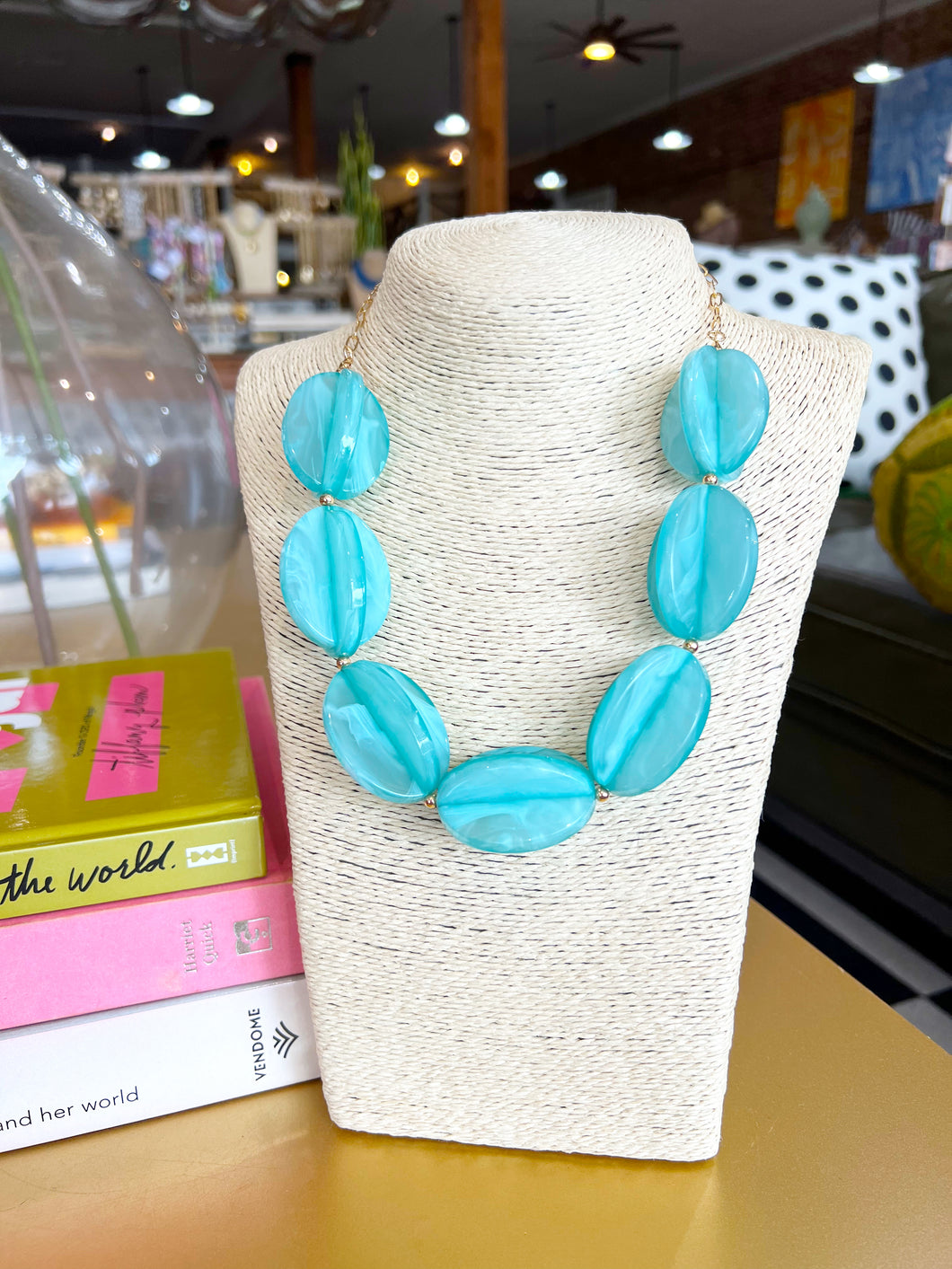 Chunky Oval Shell Link Necklace - Teal