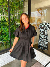 Load image into Gallery viewer, Hunter Pleated Button Up Mini Dress- Black
