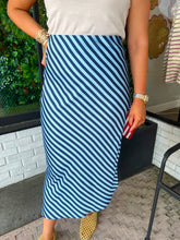 Load image into Gallery viewer, Charlee Stripe Satin Midi Skirt- Blue/Navy
