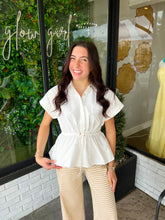 Load image into Gallery viewer, Dallas Button Up Drawstring Top - White
