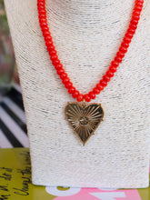 Load image into Gallery viewer, Rondelle Beaded Heart Pendant Necklace -Red
