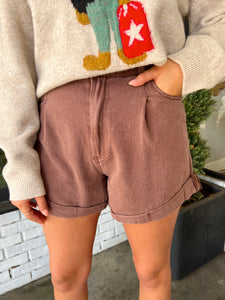 Demi Denim Roll Hem Shorts - Brown