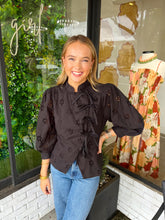 Load image into Gallery viewer, Jo Floral Eyelet Long Sleeve Top- Black
