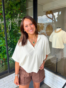 Erin V-Neck Knit Top- Cream
