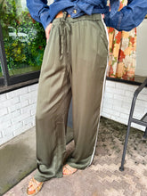 Load image into Gallery viewer, Kendall Silk Side Stripe Pants- Olive/White
