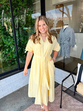 Load image into Gallery viewer, Alana Textured Pleated Button Up Midi Dress- Yellow
