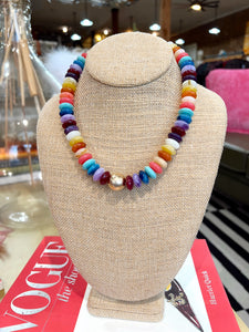 Rondelle Gold Accent Beaded Necklace-Fall Multi