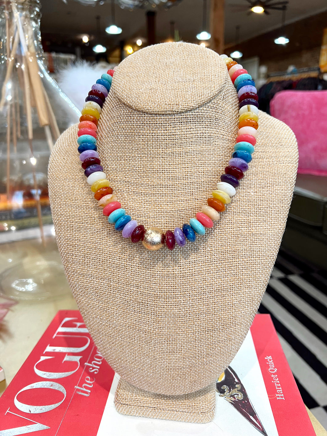 Rondelle Gold Accent Beaded Necklace-Fall Multi