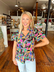 Brooks Floral V-Neck Blouse - Multi-Color
