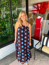 Load image into Gallery viewer, Keslie Polka Dot Midi Dress- Brown/Blue
