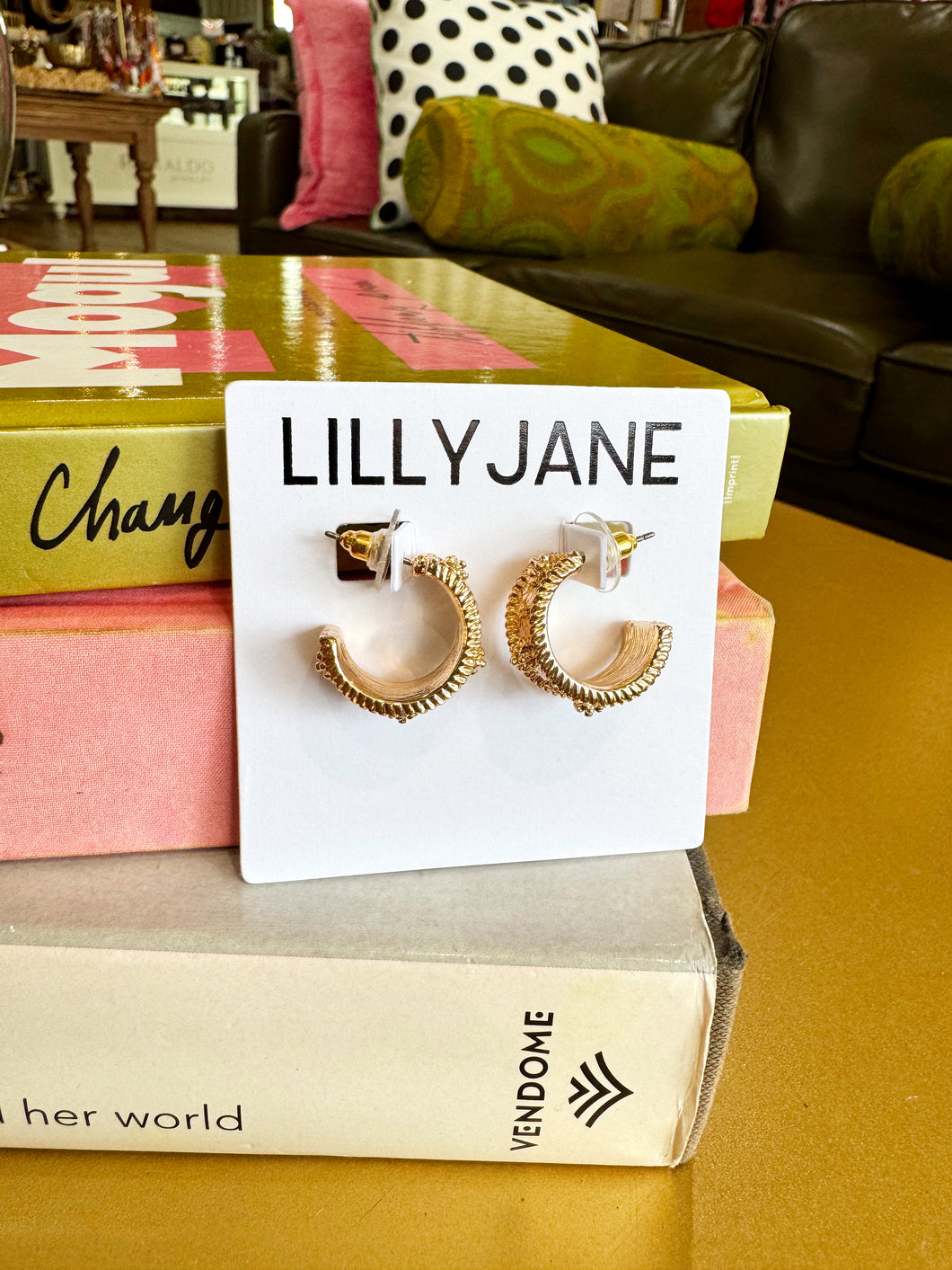 Gold 20mm Textured Ball Hoops