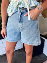 Load image into Gallery viewer, Hailey High Waisted Denim Shorts - Light Blue
