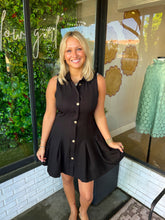 Load image into Gallery viewer, Shelly Pleated Button Up Mini Dress- Black
