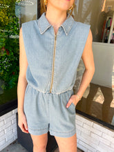 Load image into Gallery viewer, Claudia Denim Sleeveless Zip Short Set - Light Denim
