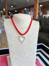 Load image into Gallery viewer, Pearl Heart Pendant Necklace - Red
