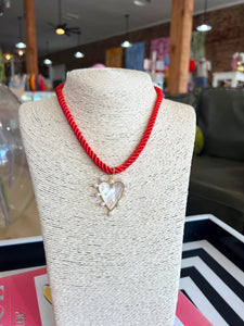 Pearl Heart Pendant Necklace - Red