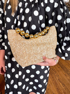 Alys Gold Dotted Handle Bag - Natural