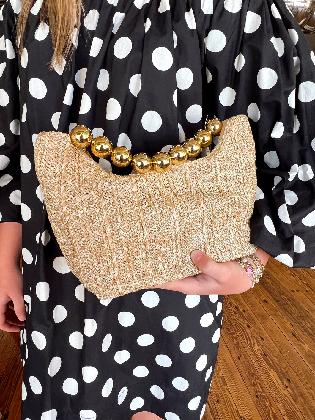 Alys Gold Dotted Handle Bag - Natural