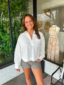 Klein V-Neck Banded Top- White