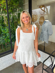 Karissa Eyelet Square Neck Mini Dress- White