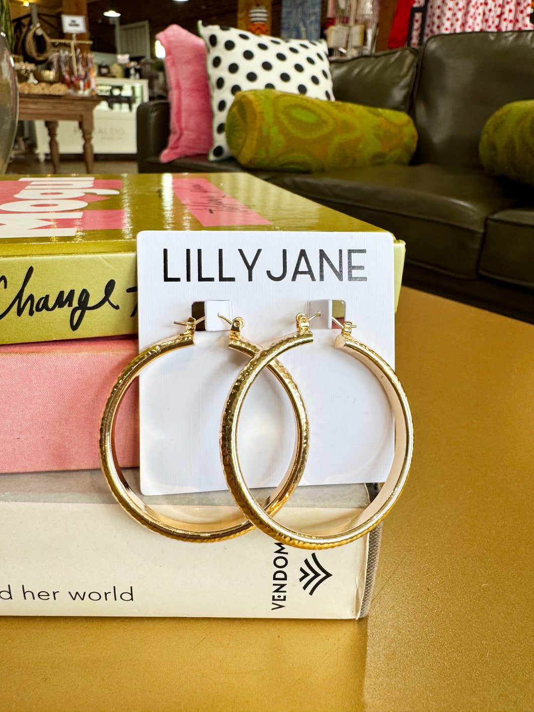 Gold 50mm Hammered Hoops