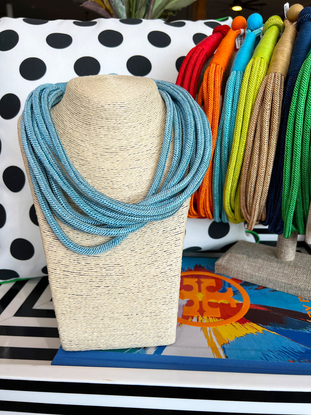 Chunky 8 Strand Rope Necklace- Light Blue