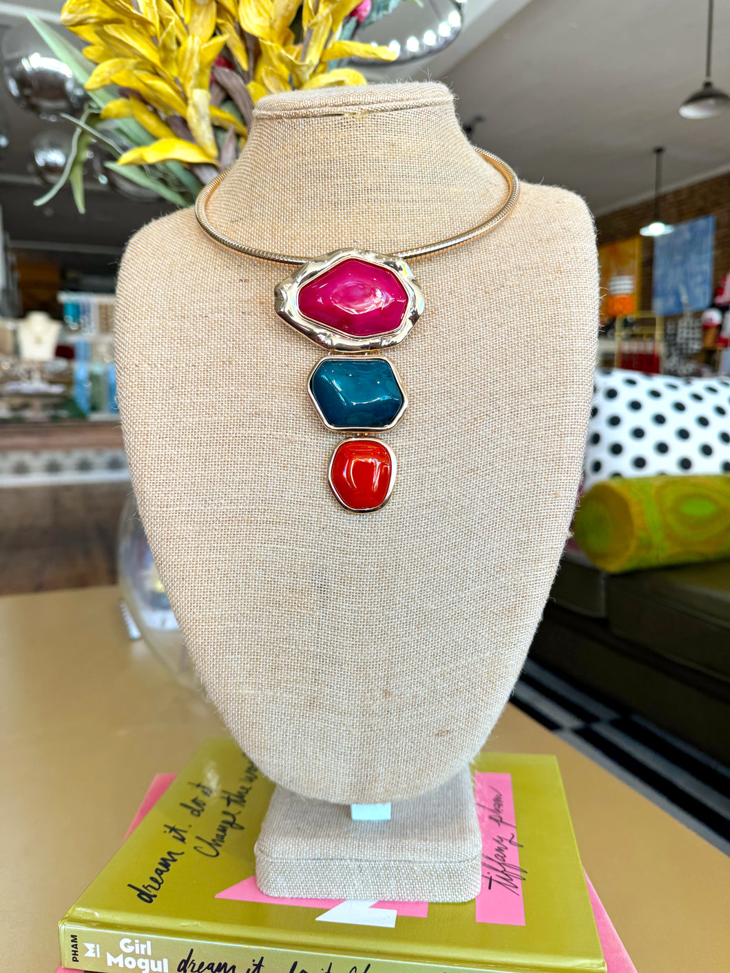 Gold Chunky Geometric Choker - Multi-Color