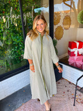 Load image into Gallery viewer, Adair Striped Button Up Midi Dress- Olive
