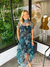 Load image into Gallery viewer, Hallie Floral Sheer Midi Dress- Navy Multi
