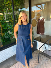 Load image into Gallery viewer, Fawn Horsebit Sleeveless Midi Denim Dress
