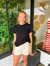 Load image into Gallery viewer, Rhodes Asymmetric Ruffle Hem Top- Black
