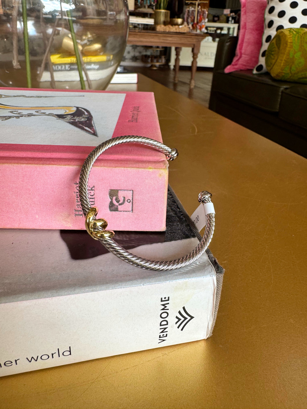 Two Toned Dainty X Cable Cuff Bracelet