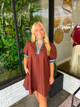 Load image into Gallery viewer, Lena Multi Band Trim Mini Dress - Brown
