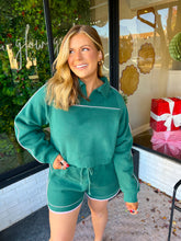 Load image into Gallery viewer, Allie French Terry Gingham Trim Short Set- Hunter Green/Pink
