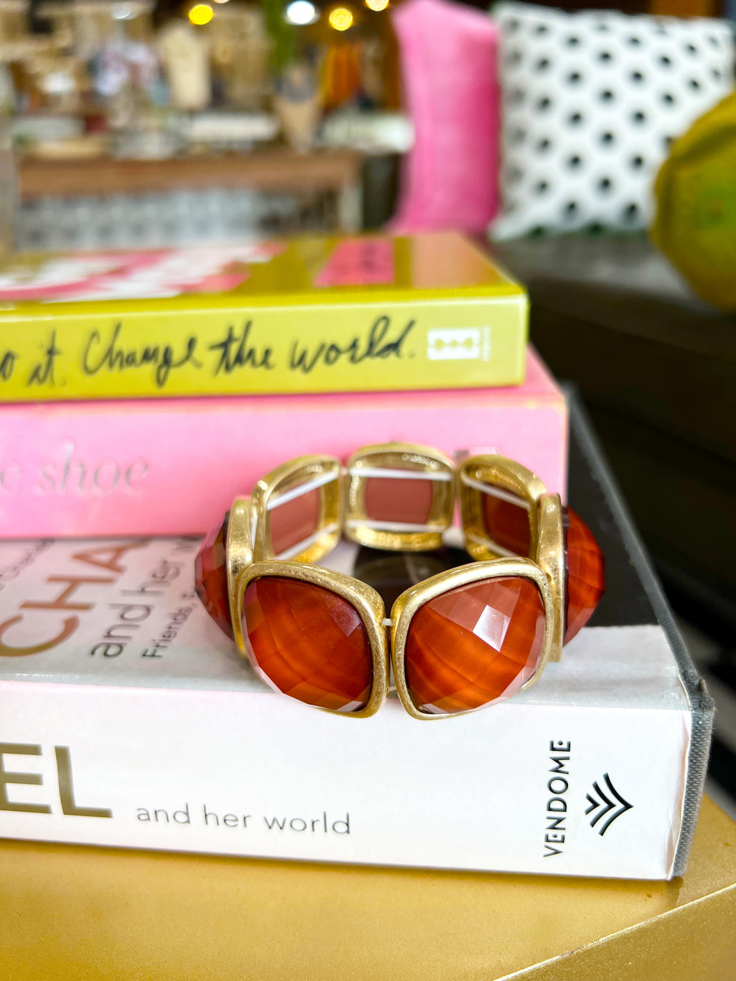 Square Stone Statement Bracelet- Brown