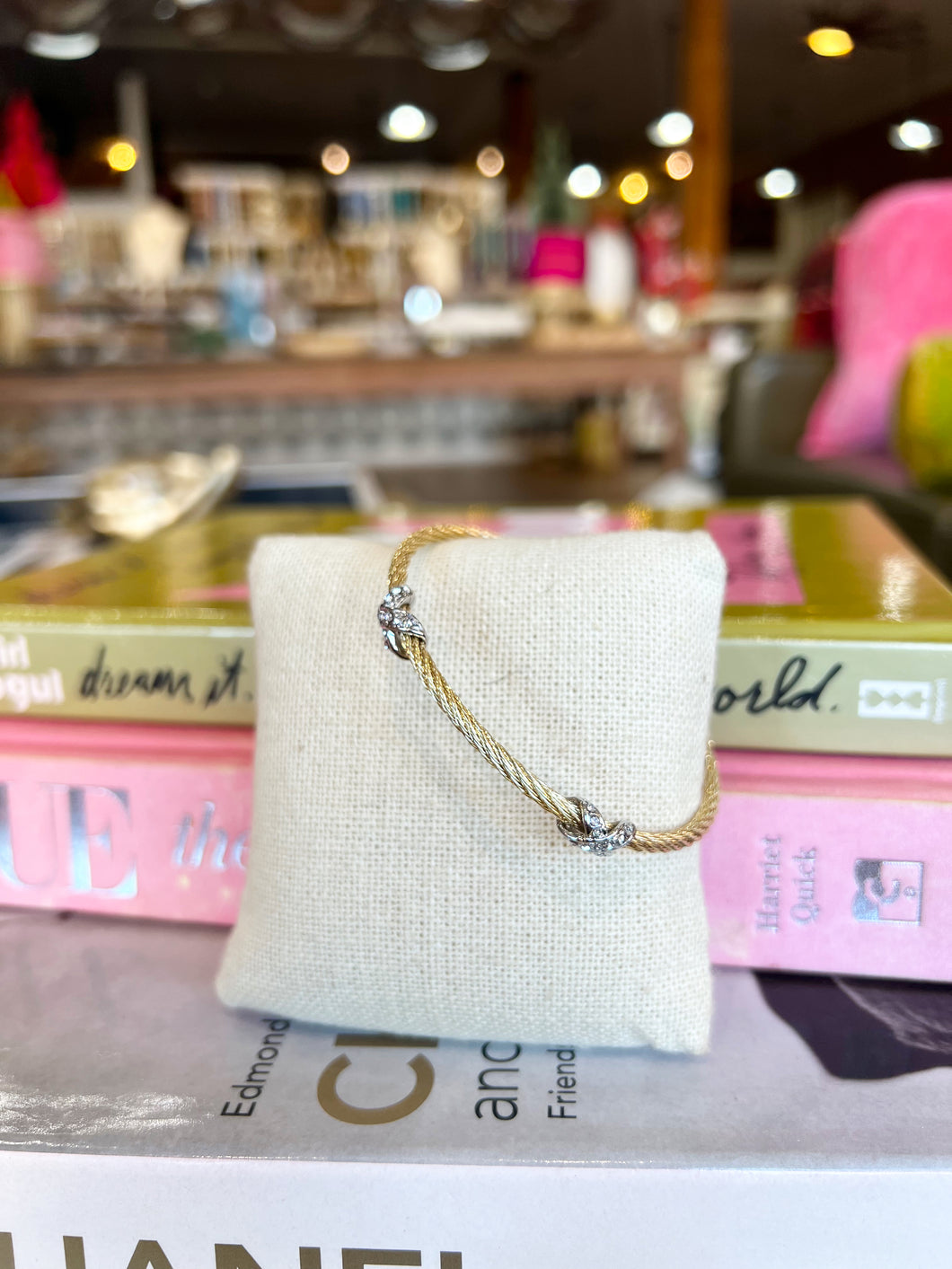 Gold Cable CZ Crystal Magnetic Bracelet