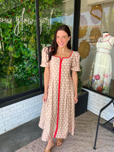 Load image into Gallery viewer, Saralyn Polka Dot Puff Sleeve Midi Dress- Taupe/Red
