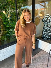 Load image into Gallery viewer, Keelan Striped High Waisted Pant Set- Brown/Cream
